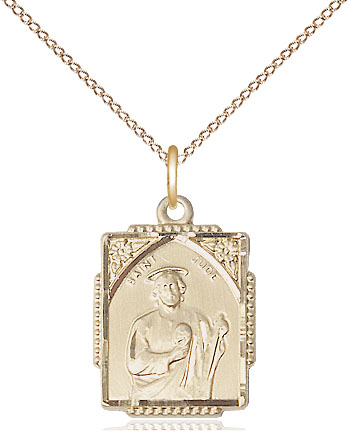 14kt Gold Filled Saint Jude Pendant on a 18 inch Gold Filled Light Curb chain