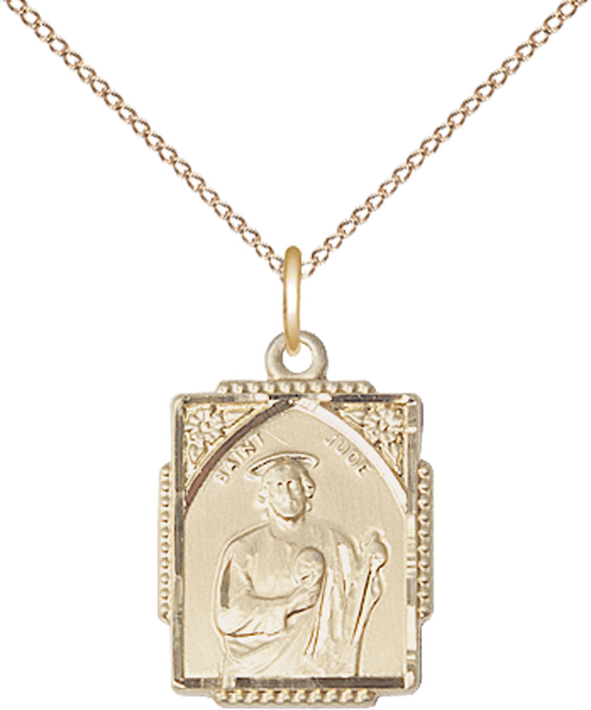 14kt Gold Filled Saint Jude Pendant on a 18 inch Gold Filled Light Curb chain