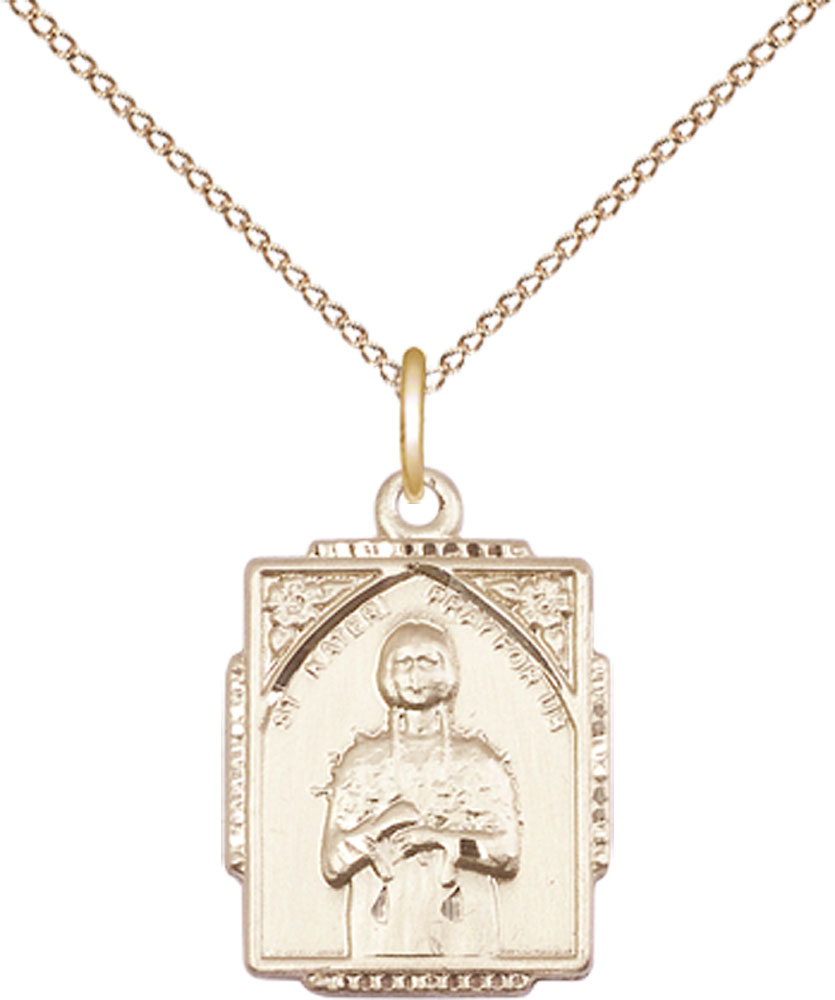 14kt Gold Filled Saint Kateri Tekakwitha Pendant on a 18 inch Gold Filled Light Curb chain
