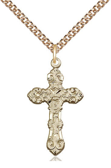 14kt Gold Filled Cross Pendant on a 24 inch Gold Filled Heavy Curb chain