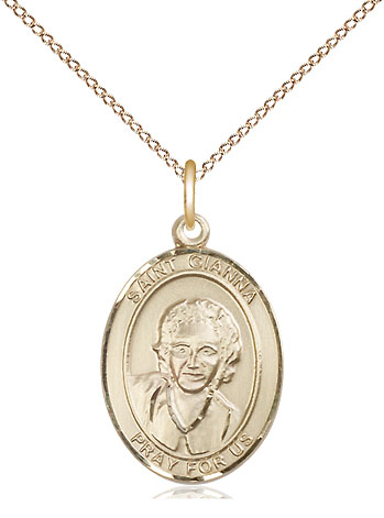 14kt Gold Filled Saint Gianna Pendant on a 18 inch Gold Filled Light Curb chain