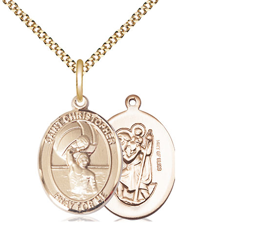 14kt Gold Filled Saint Christopher Water Polo-Men Pendant on a 18 inch Gold Plate Light Curb chain