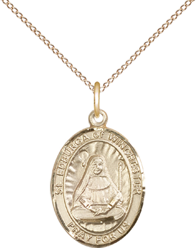 14kt Gold Filled Saint Edburga of Winchester Pendant on a 18 inch Gold Filled Light Curb chain