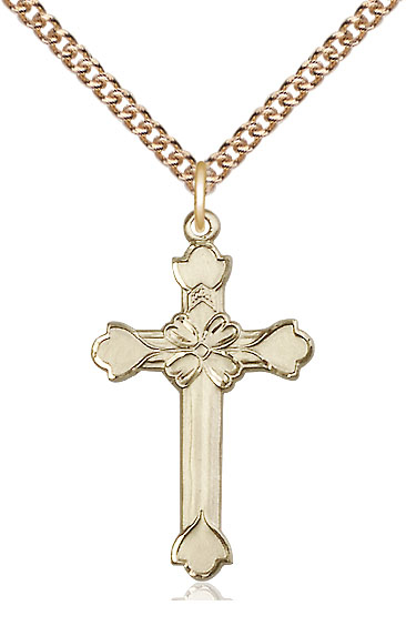 14kt Gold Filled Cross Pendant on a 24 inch Gold Filled Heavy Curb chain