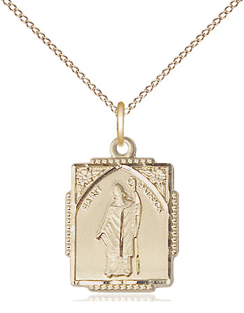 14kt Gold Filled Saint Patrick Pendant on a 18 inch Gold Filled Light Curb chain