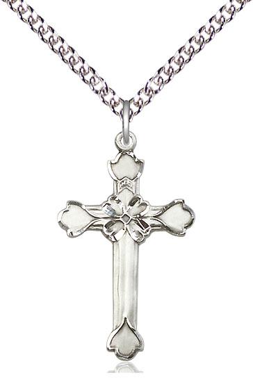 Sterling Silver Cross Pendant on a 24 inch Sterling Silver Heavy Curb chain