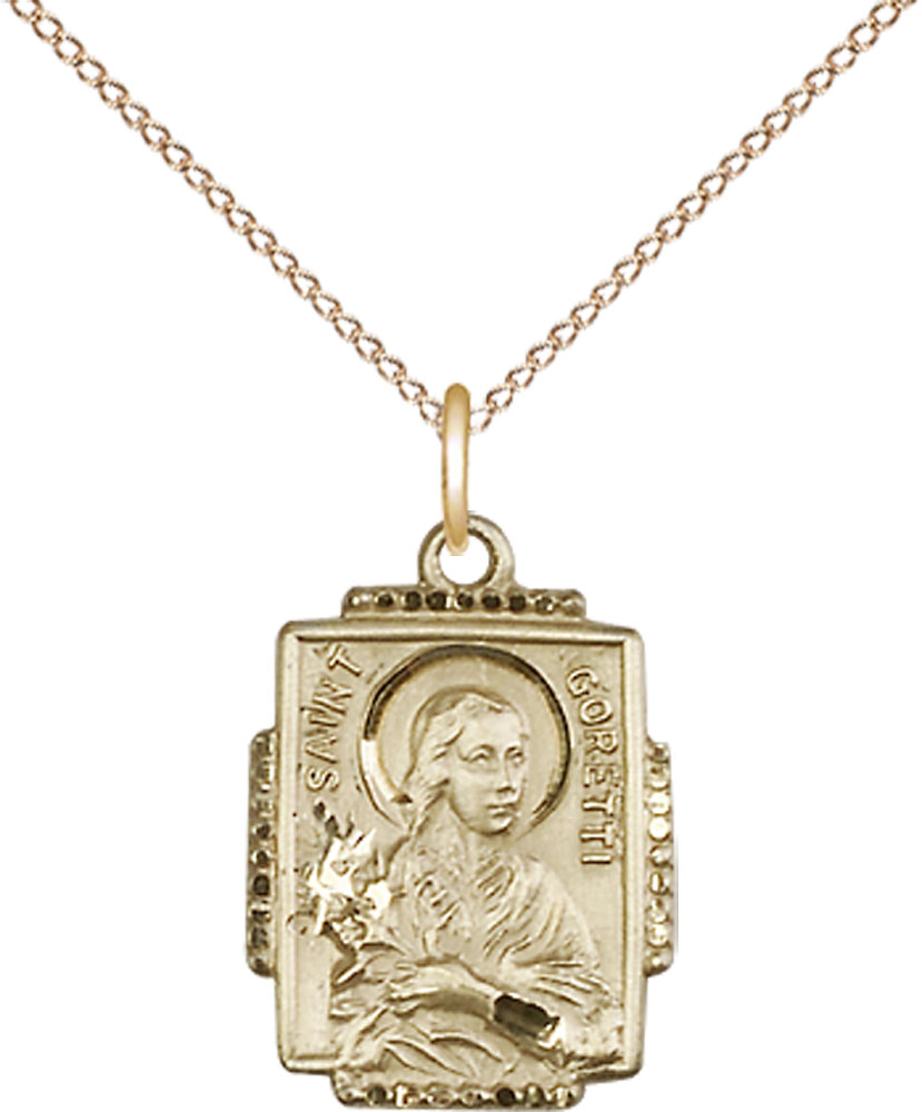 14kt Gold Filled Saint Maria Goretti Pendant on a 18 inch Gold Filled Light Curb chain
