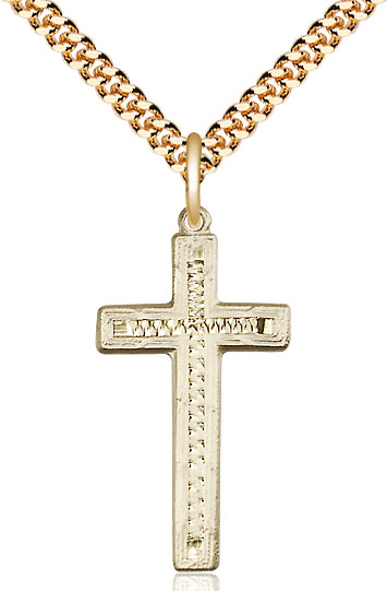 14kt Gold Filled Cross Pendant on a 24 inch Gold Plate Heavy Curb chain