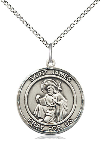 Sterling Silver Saint James the Greater Pendant on a 18 inch Sterling Silver Light Curb chain