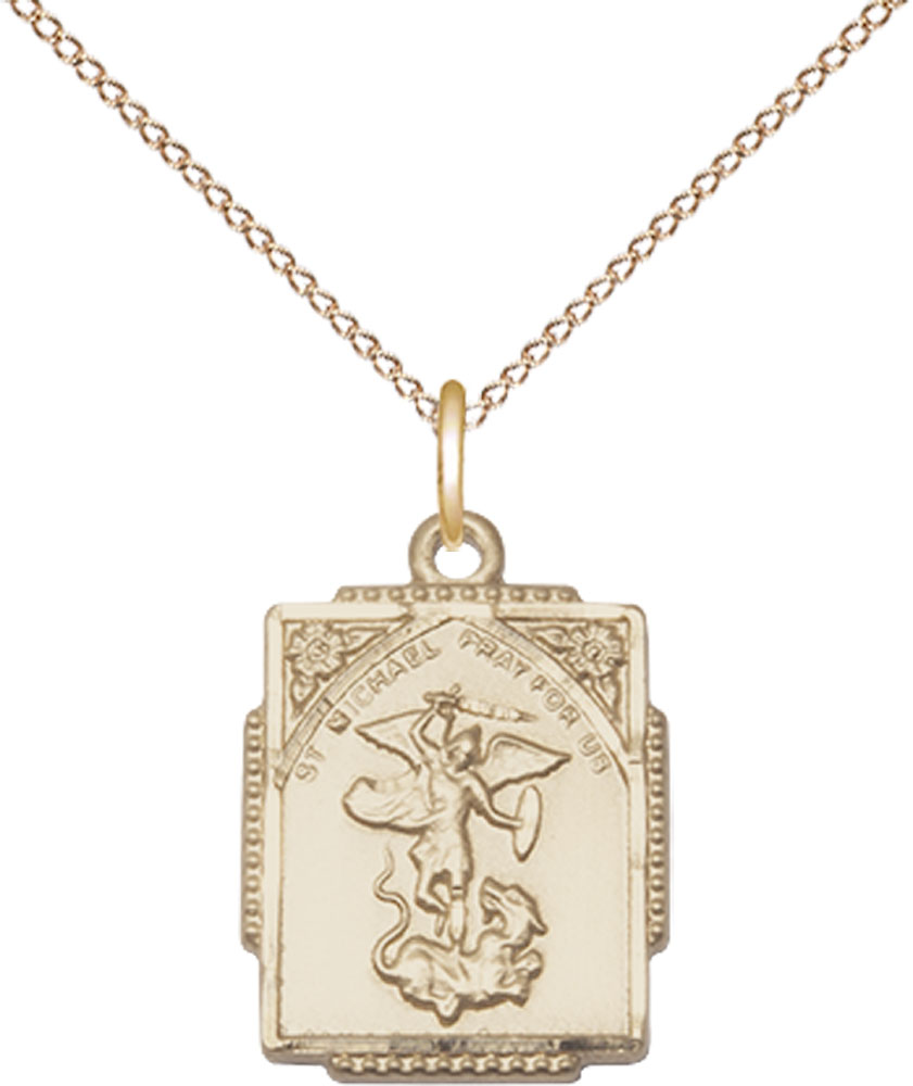 14kt Gold Filled Saint Michael the Archangel Pendant on a 18 inch Gold Filled Light Curb chain