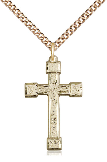 14kt Gold Filled Cross Pendant on a 24 inch Gold Filled Heavy Curb chain