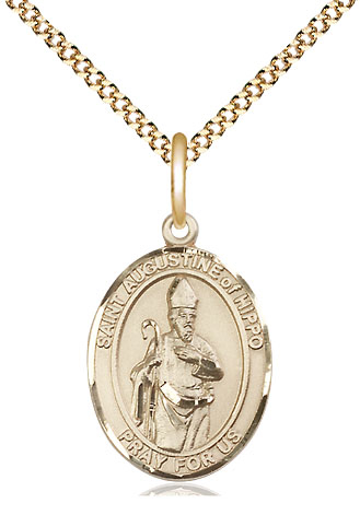 14kt Gold Filled Saint Augustine of Hippo Pendant on a 18 inch Gold Plate Light Curb chain