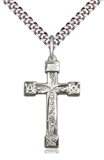 Sterling Silver Cross Pendant on a 24 inch Light Rhodium Heavy Curb chain