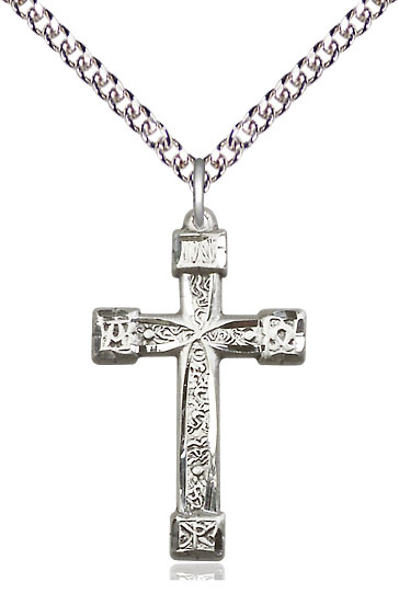 Sterling Silver Cross Pendant on a 24 inch Sterling Silver Heavy Curb chain