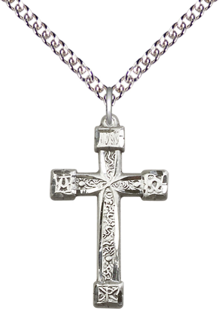 Sterling Silver Cross Pendant on a 24 inch Sterling Silver Heavy Curb chain