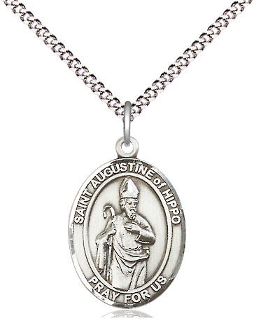 Sterling Silver Saint Augustine of Hippo Pendant on a 18 inch Light Rhodium Light Curb chain