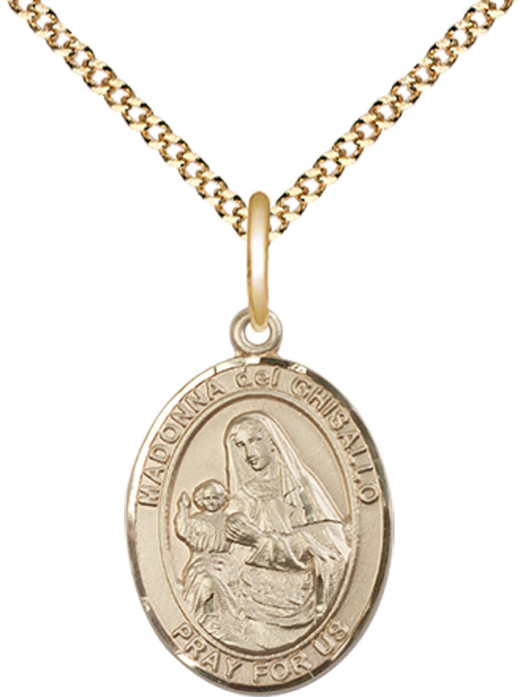 14kt Gold Filled Saint Madonna Del Ghisallo Pendant on a 18 inch Gold Plate Light Curb chain