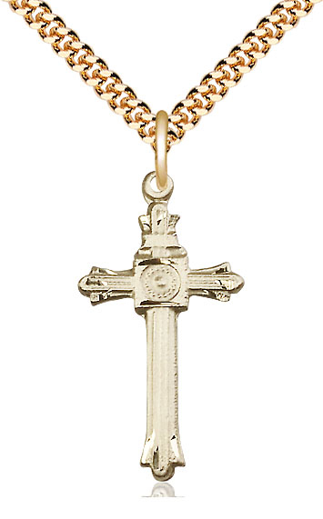 14kt Gold Filled Cross Pendant on a 24 inch Gold Plate Heavy Curb chain