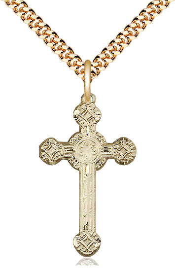 14kt Gold Filled Cross Pendant on a 24 inch Gold Plate Heavy Curb chain