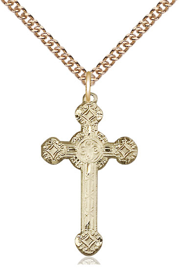 14kt Gold Filled Cross Pendant on a 24 inch Gold Filled Heavy Curb chain