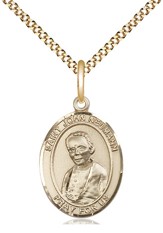 14kt Gold Filled Saint John Neumann Pendant on a 18 inch Gold Plate Light Curb chain