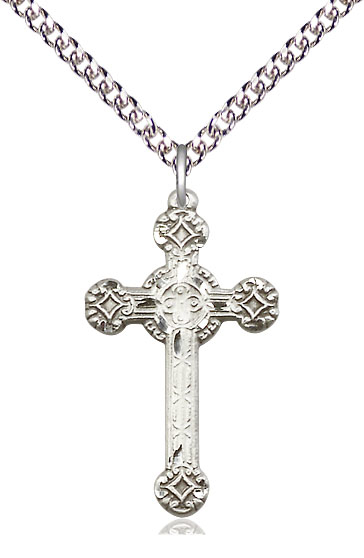 Sterling Silver Cross Pendant on a 24 inch Sterling Silver Heavy Curb chain