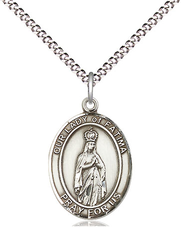 Sterling Silver Our Lady of Fatima Pendant on a 18 inch Light Rhodium Light Curb chain