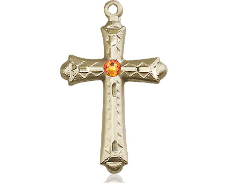 14kt Gold Filled Cross Medal with a 3mm Topaz Swarovski stone