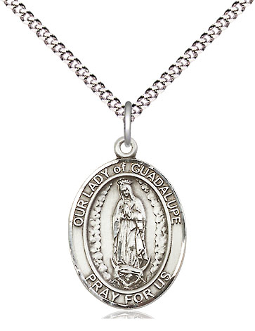 Sterling Silver Our Lady of Guadalupe Pendant on a 18 inch Light Rhodium Light Curb chain