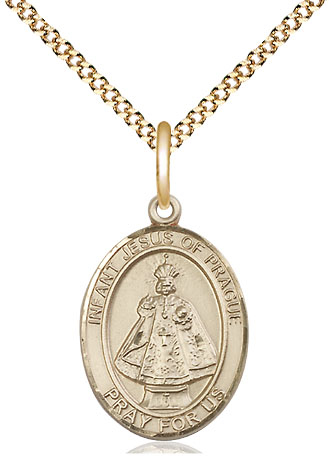 14kt Gold Filled Infant of Prague Pendant on a 18 inch Gold Plate Light Curb chain