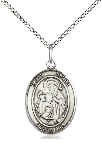 Sterling Silver Saint James the Greater Pendant on a 18 inch Sterling Silver Light Curb chain