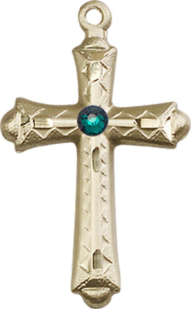 14kt Gold Filled Cross Medal with a 3mm Emerald Swarovski stone
