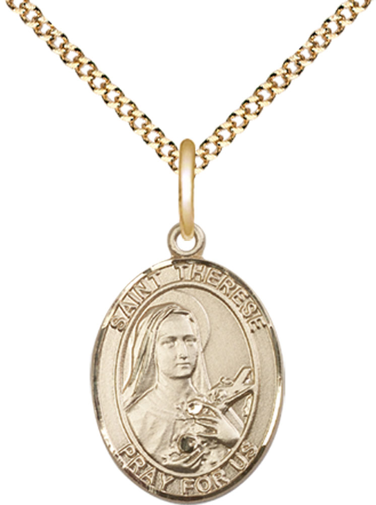 14kt Gold Filled Saint Therese of Lisieux Pendant on a 18 inch Gold Plate Light Curb chain