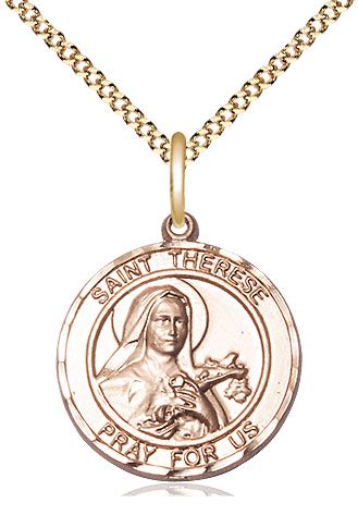 14kt Gold Filled Saint Therese of Lisieux Pendant on a 18 inch Gold Plate Light Curb chain