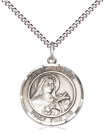 Sterling Silver Saint Therese of Lisieux Pendant on a 18 inch Light Rhodium Light Curb chain