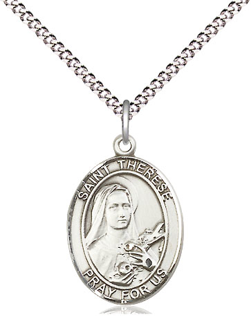 Sterling Silver Saint Therese of Lisieux Pendant on a 18 inch Light Rhodium Light Curb chain