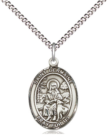 Sterling Silver Saint Germaine Cousin Pendant on a 18 inch Light Rhodium Light Curb chain