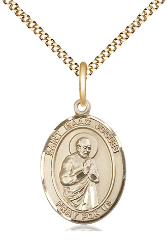 14kt Gold Filled Saint Isaac Jogues Pendant on a 18 inch Gold Plate Light Curb chain