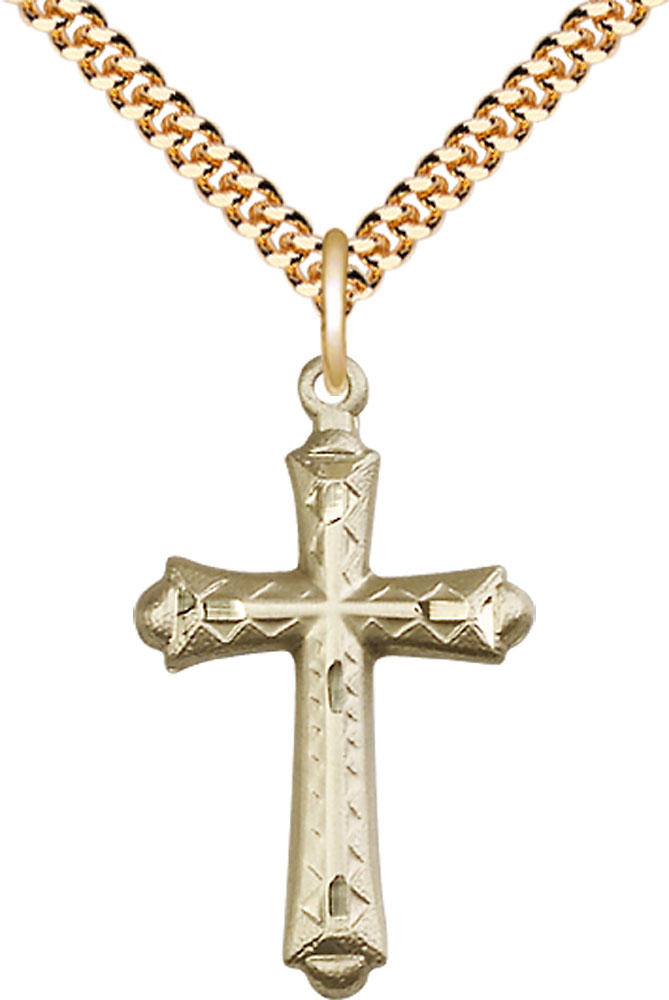 14kt Gold Filled Cross Pendant on a 24 inch Gold Plate Heavy Curb chain