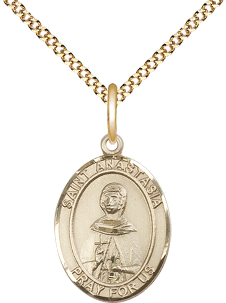 14kt Gold Filled Saint Anastasia Pendant on a 18 inch Gold Plate Light Curb chain