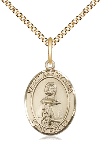 14kt Gold Filled Saint Anastasia Pendant on a 18 inch Gold Plate Light Curb chain