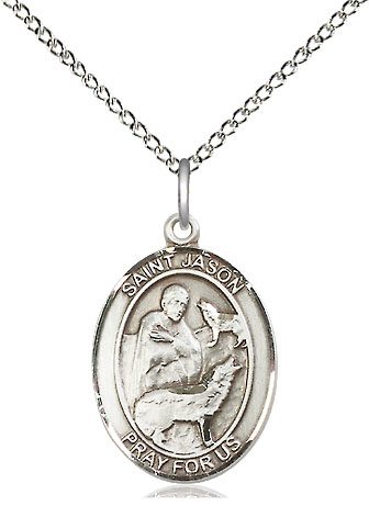 Sterling Silver Saint Jason Pendant on a 18 inch Sterling Silver Light Curb chain