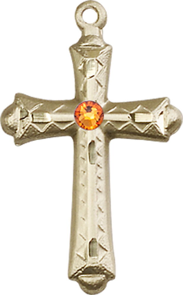 14kt Gold Cross Medal with a 3mm Topaz Swarovski stone