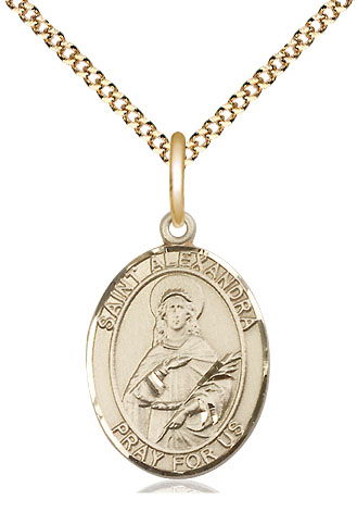 14kt Gold Filled Saint Alexandra Pendant on a 18 inch Gold Plate Light Curb chain