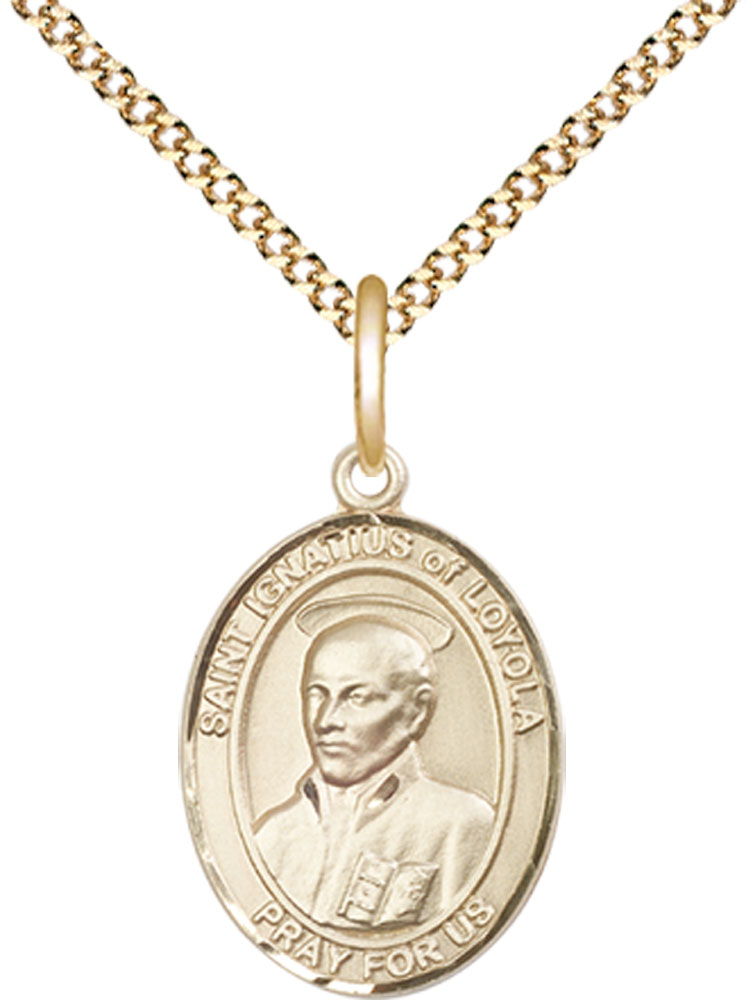 14kt Gold Filled Saint Ignatius of Loyola Pendant on a 18 inch Gold Plate Light Curb chain