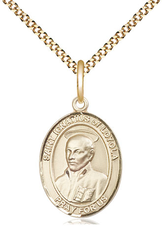 14kt Gold Filled Saint Ignatius of Loyola Pendant on a 18 inch Gold Plate Light Curb chain