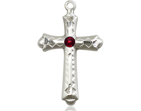 Sterling Silver Cross Medal with a 3mm Garnet Swarovski stone