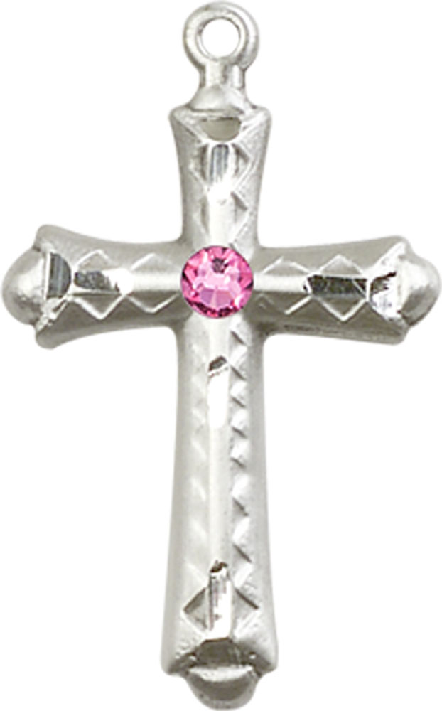 Sterling Silver Cross Medal with a 3mm Rose Swarovski stone