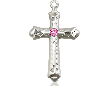 Sterling Silver Cross Medal with a 3mm Rose Swarovski stone