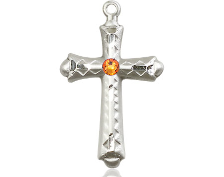 Sterling Silver Cross Medal with a 3mm Topaz Swarovski stone